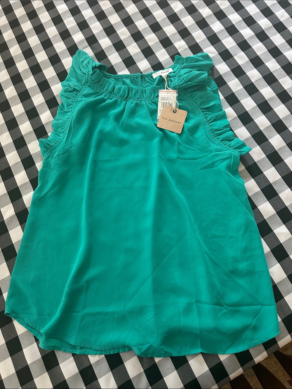 Blu Pepper Green Ruffle-Trim Sleeveless Top